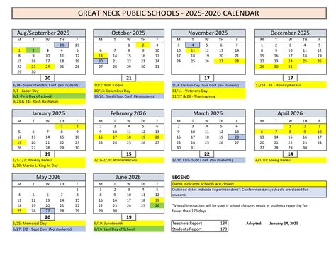 Great Neck Public Schools Calendar 2025-2026 [South Schools]