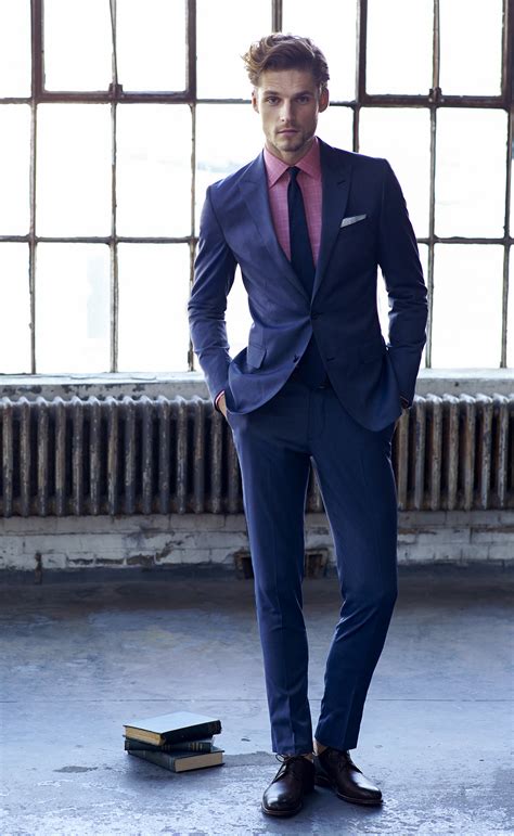Pink Shirt Blue Tie Navy Suit