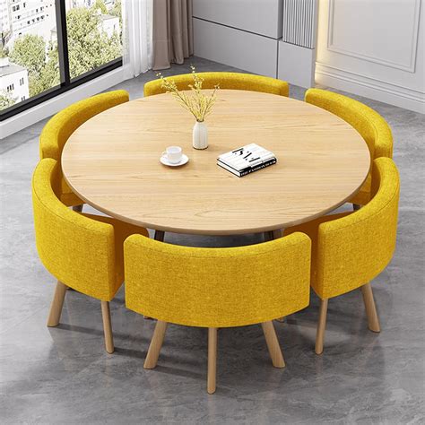 Topjia Round Dining Table Set for 6, Modern 7-Piece Meeting India | Ubuy