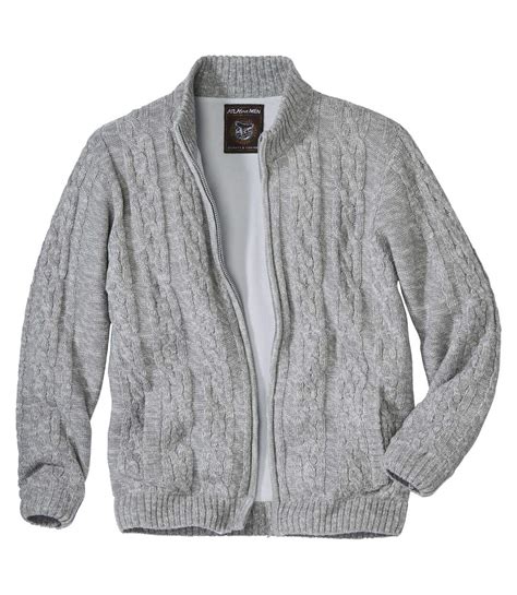Men's Light Grey Fleece-Lined Knitted Jacket - Full Zip | Atlas For Men
