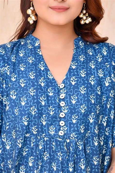 Indigo Blue Traditional Print Kafty Lounge Dress – thesaffronsaga
