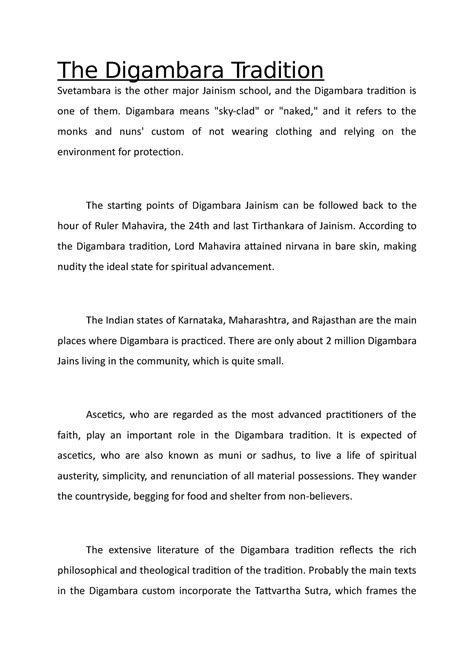 The Digambara Tradition - Digambara means "sky-clad" or "naked," and it ...
