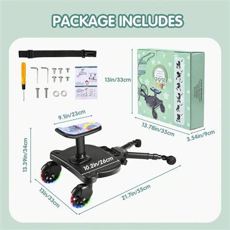 Passeggino con ruote a LED, sedile dinosauro rimovibile, larghezza ...