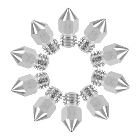 uxcell 0.6mm 3D Printer Nozzles Head M6 Thread for MK8 1.75mm Extruder ...