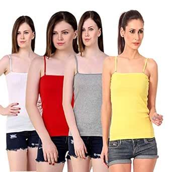 Buy Friskers Multi Color Cotton Rib Women Camisole Pack of 4 at Amazon.in