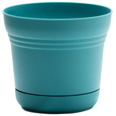Bloem 14-in Saturn Round Resin Planter with Saucer - Bermuda Teal ...