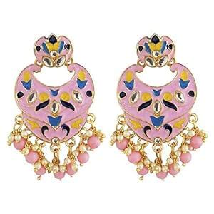 Buy Jewel18 Blue Meenakari And Beads Kundan Dangler Earrings ...