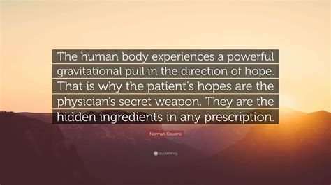 Norman Cousins Quote: “The human body experiences a powerful ...