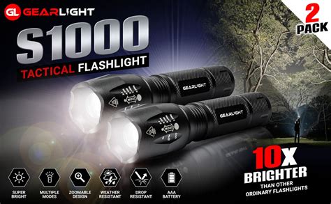 GearLight Stainless Steel Tactical LED Flashlight S1000 [2 Pack] - High ...