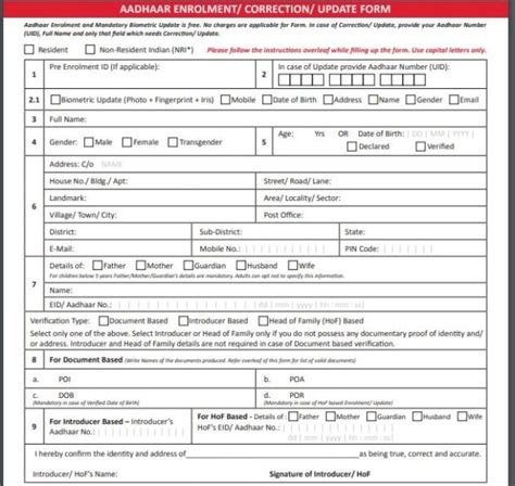 Aadhar Card Correction Form: How to Fill Aadhaar Card Enrolment ...