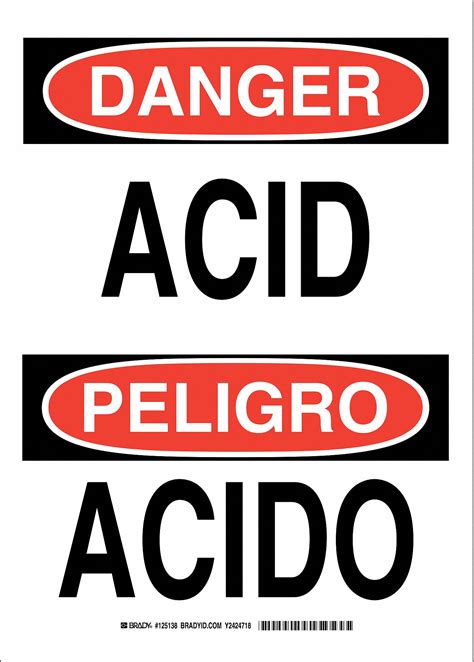 Danger Sign, Acid/Acido, Header Danger/Peligro, Rectangle, 14 in Height ...