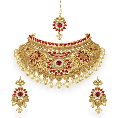 Buy Spargz Floral Ethnic Alloy Gold Oxidize Plated American Diamond ...