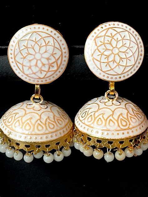Meenakari Plain Colour Top Jhumki Earring – Prettiq