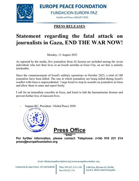 Declaración sobre el ataque fatal contra periodistas en Gaza: ¡TERMINAR ...