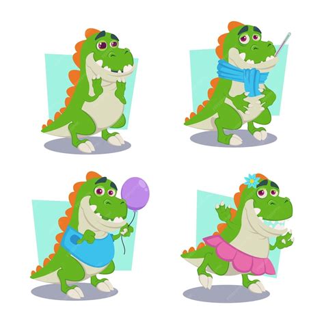 Ensemble de personnage de dragon de dessin animé mignon se réjouissant ...