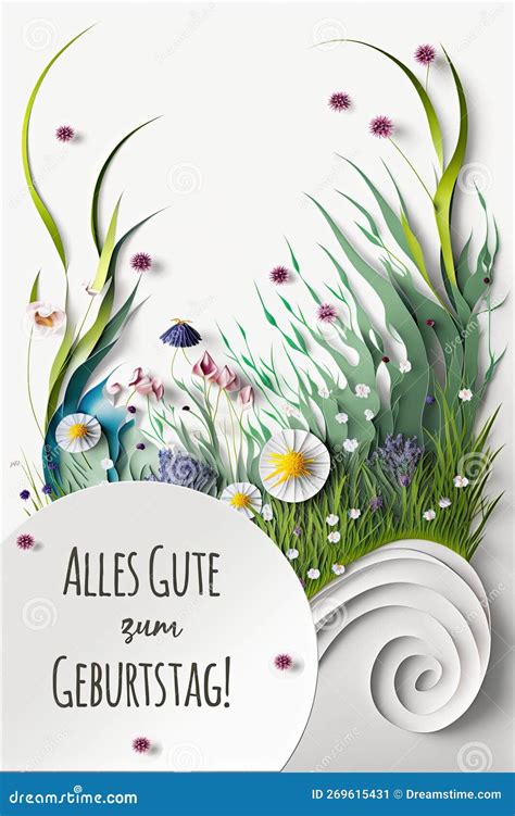 German Birthday Card, AI Generative. Layered Paper Grass And Flowers ...