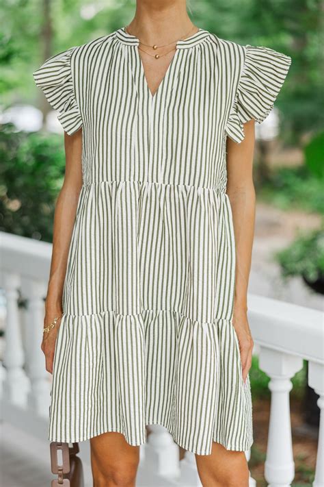 At This Time Olive Green Stripe Dress – Shop the Mint