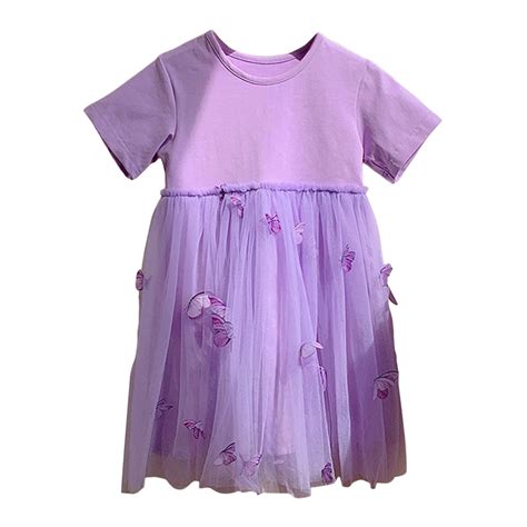 WhouRiu Girls 3D Butterfly Short Sleeve Tulle Dress Solid Cute Casual ...