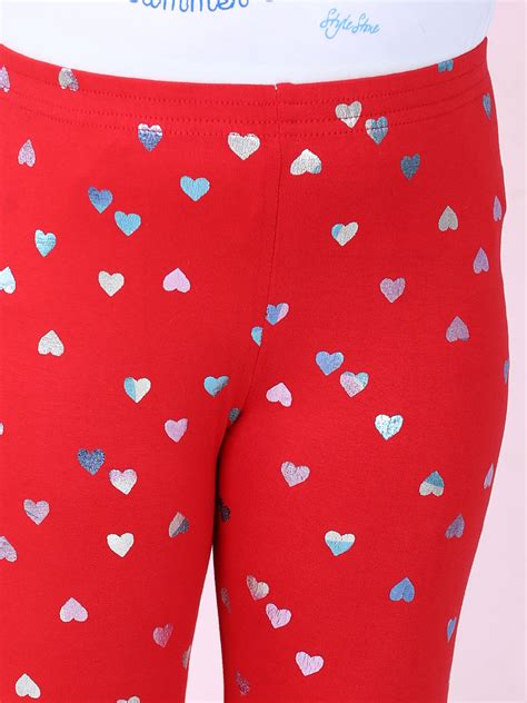 Girls Heart Foil Print Leggings-Red – Stylestone
