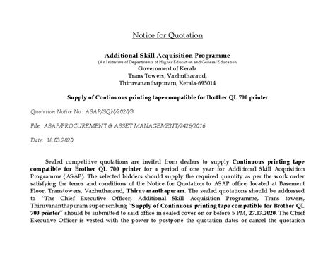 Quotation Notice Printing tape Approved - Notice for Quotation ...