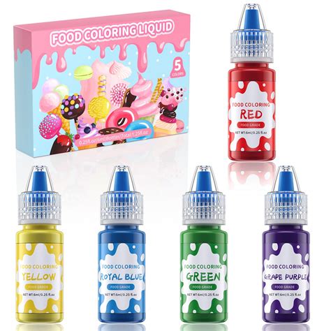 Amazon.com : Food Coloring Liquid - 5 Food Grade Vibrant Colors Food ...