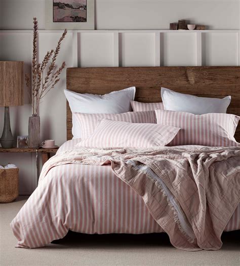 Blush Pink Fred Stripe Brushed Organic Cotton Bed Linen Set | Secret ...