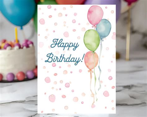 Printable Birthday Card With Balloons, Happy Birthday Card, Digital ...