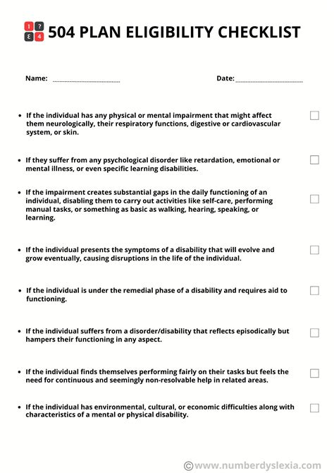 504 Plan Eligibility Checklist [PDF Included] - Number Dyslexia