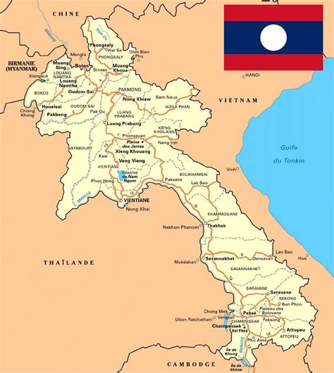 Detailed map of Laos with roads, cities and other marks | Laos | Asia | Mapsland | Maps of the World