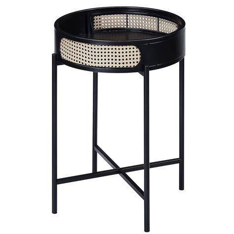 Latitude Run® Contemporary Black Round End Table - Wood Top And Metal ...