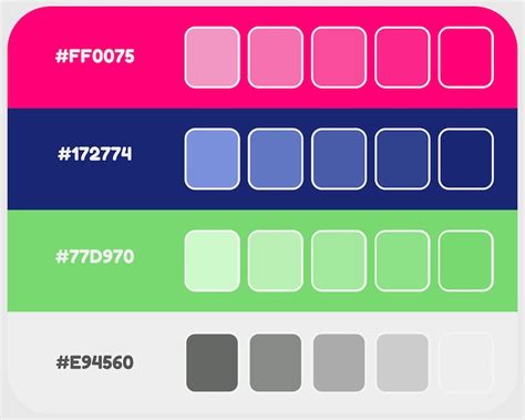 Pink blue green gray color palette vector neon colors catalog rgb ...