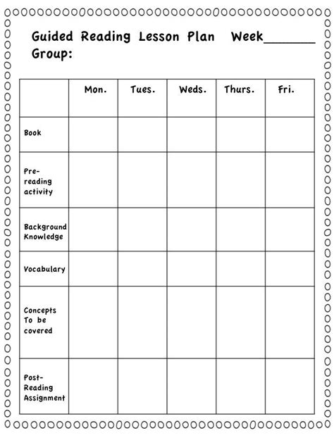 Free Printable Guided Reading Lesson Plan Template - Printable Templates