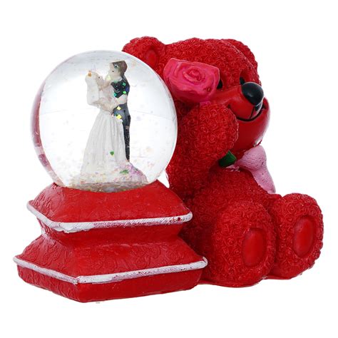 Red Teddy Bear & Couple Snow Globe with Light – eCraftIndia