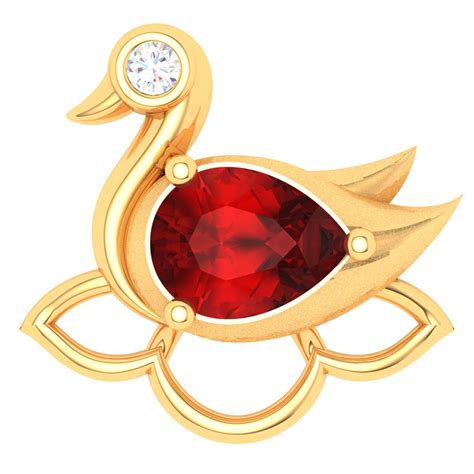 18KT Swan Shaped Stud Gold Nosepin with a Red and White Stone | Diamond ...