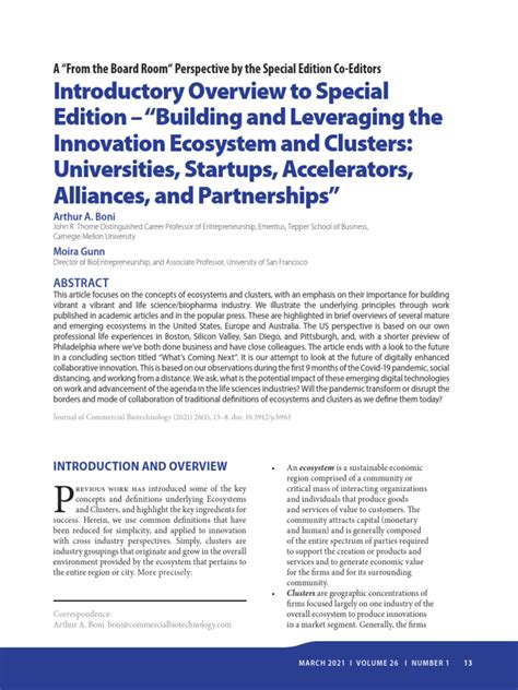 Building and Leveraging The Innovation Ecosystem and Clusters ...
