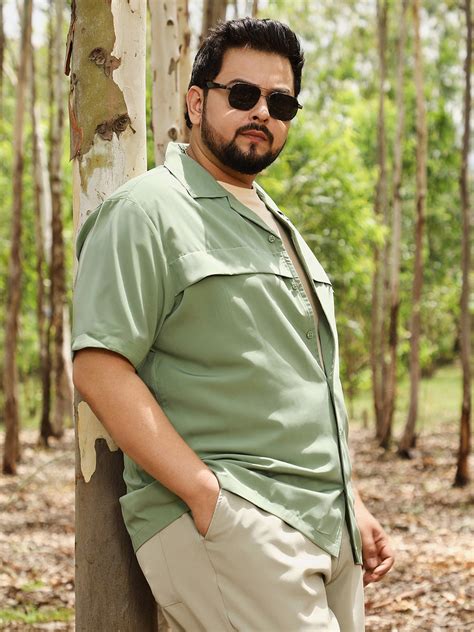 Instafab Plus Men's Pistachio Green Front-Flap Cuban Shirt