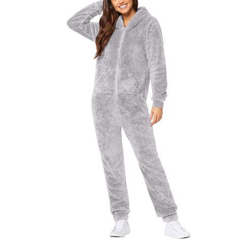 Adult Onesie Pajamas for Women, Teddy Fleece Womens Zipper Onesie ...