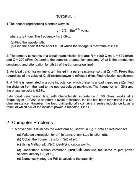 T1 - lecture notes - TUTORIAL 1 1 phasor representing a certain wave is ...