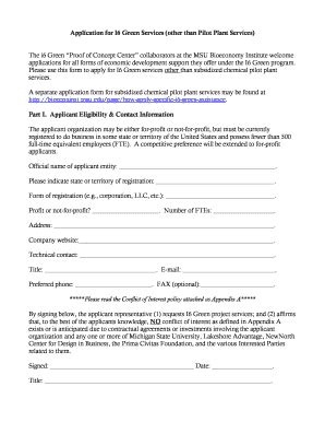 Fillable Online bioeconinst msu Application for I6 Green Services - MSU ...