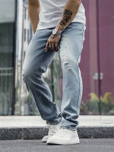 Manfinity Men Ripped Straight Leg Jeans | SHEIN USA