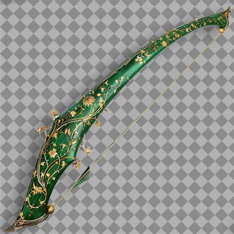 Mythical longbow of emerald green adorned with golden vine p png game ...
