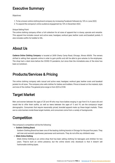 Online Clothing Brand Business Plan Template [Free PDF] - Google Docs ...