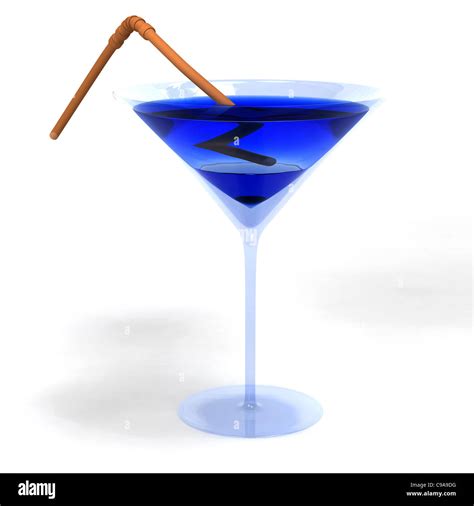 Blue colored cocktail in glass with brown straw Stock Photo - Alamy