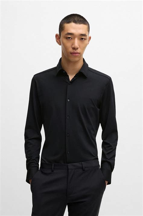HUGO - Slim-fit shirt in performance-stretch jersey - Black