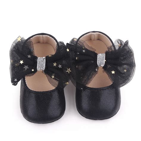 Black Starry Bow Girls Pre Walker Shoes 0-18M