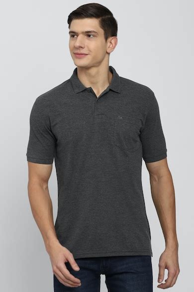 Buy Men Grey Solid Polo Neck Collar T-shirt Online - 717003 | Peter England