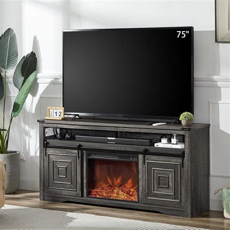 Amazon.com: Fireplace TV Stand for 75 Inch TV, Farmhouse Barn Door ...