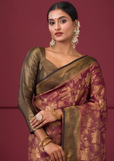 Buy Maroon Zariwork Soft Silk Saree - Koskii