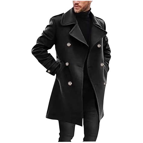 Miluxas Mens Wool Blend Coat Winter Trench Coats Notched Lapel Collar ...
