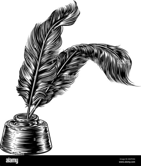 Quill Feather Pens and Inkwell Stock Vector Image & Art - Alamy